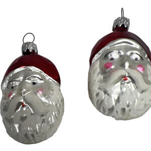 Santa Ornament WEST GERMANY  Santa Face Mid Century Christmas Vintage Set of 2